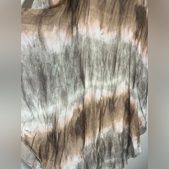NT by Amati Beige Brown Tie Dye Style Print Tunic Blouse Top One Size Silk - Picture 2 of 8